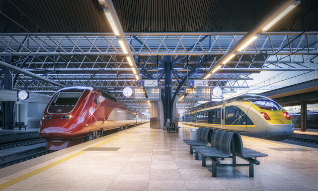 Eurostar trains in the station